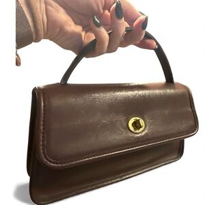 Coach Dark Brown Leather Clutch geometric vintage classic style